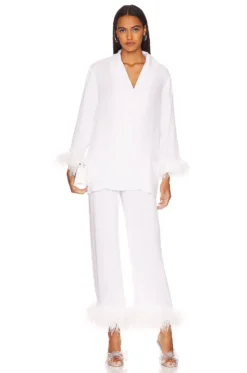 Pajama Set With Double Feathers White
