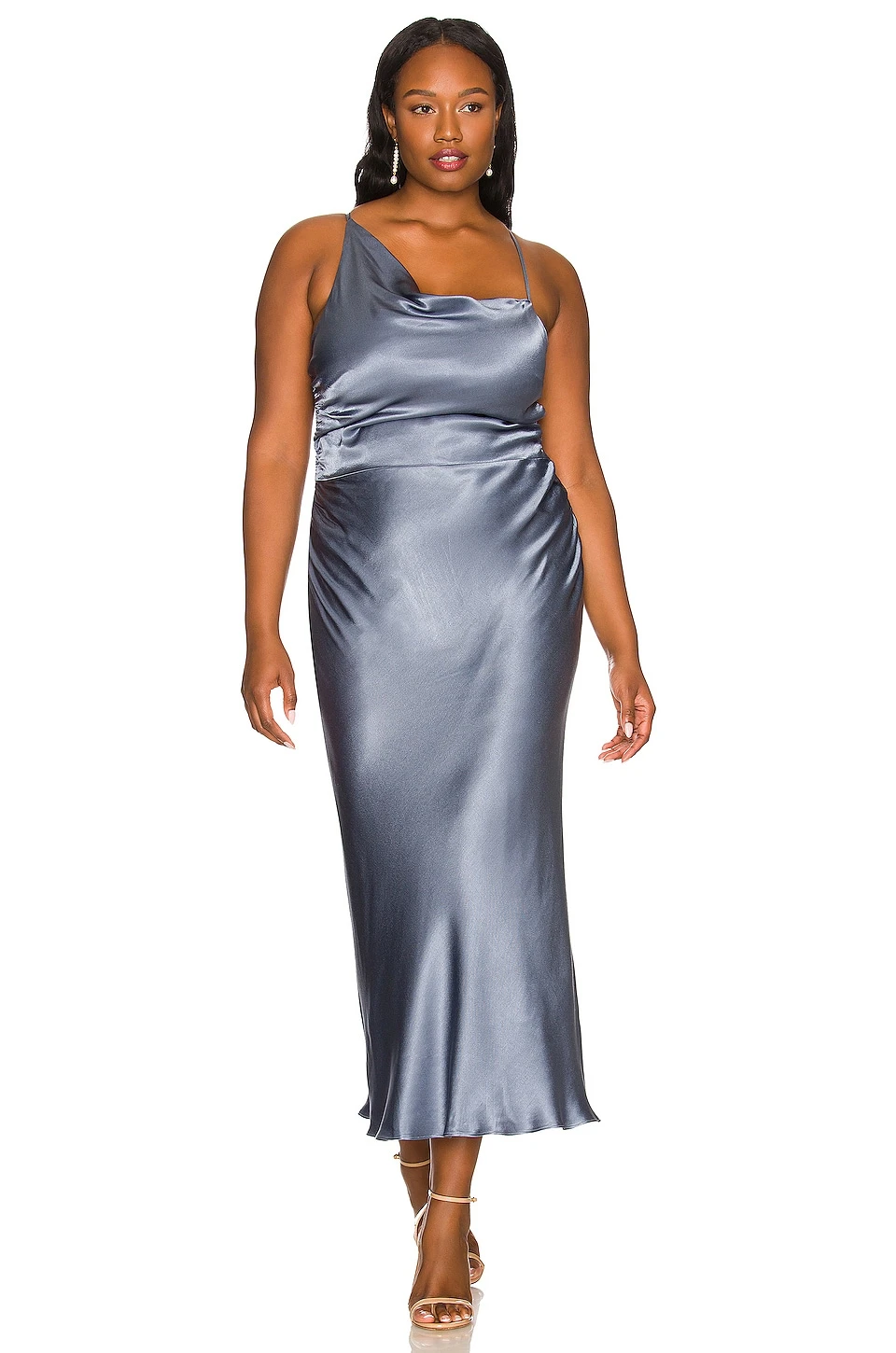 Shona Joy La Lune Asymmetrical Bias Cowl Midi Dress Blue Smoke 3 Shona Joy La Lune Asymmetrical Bias Cowl Midi Dress Blue Smoke - Image 3