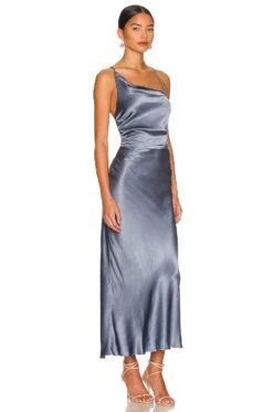 Shona Joy La Lune Asymmetrical Bias Cowl Midi Dress Blue Smoke 10 Shona Joy La Lune Asymmetrical Bias Cowl Midi Dress Blue Smoke -Fashion Clothing SHON WD367 V4
