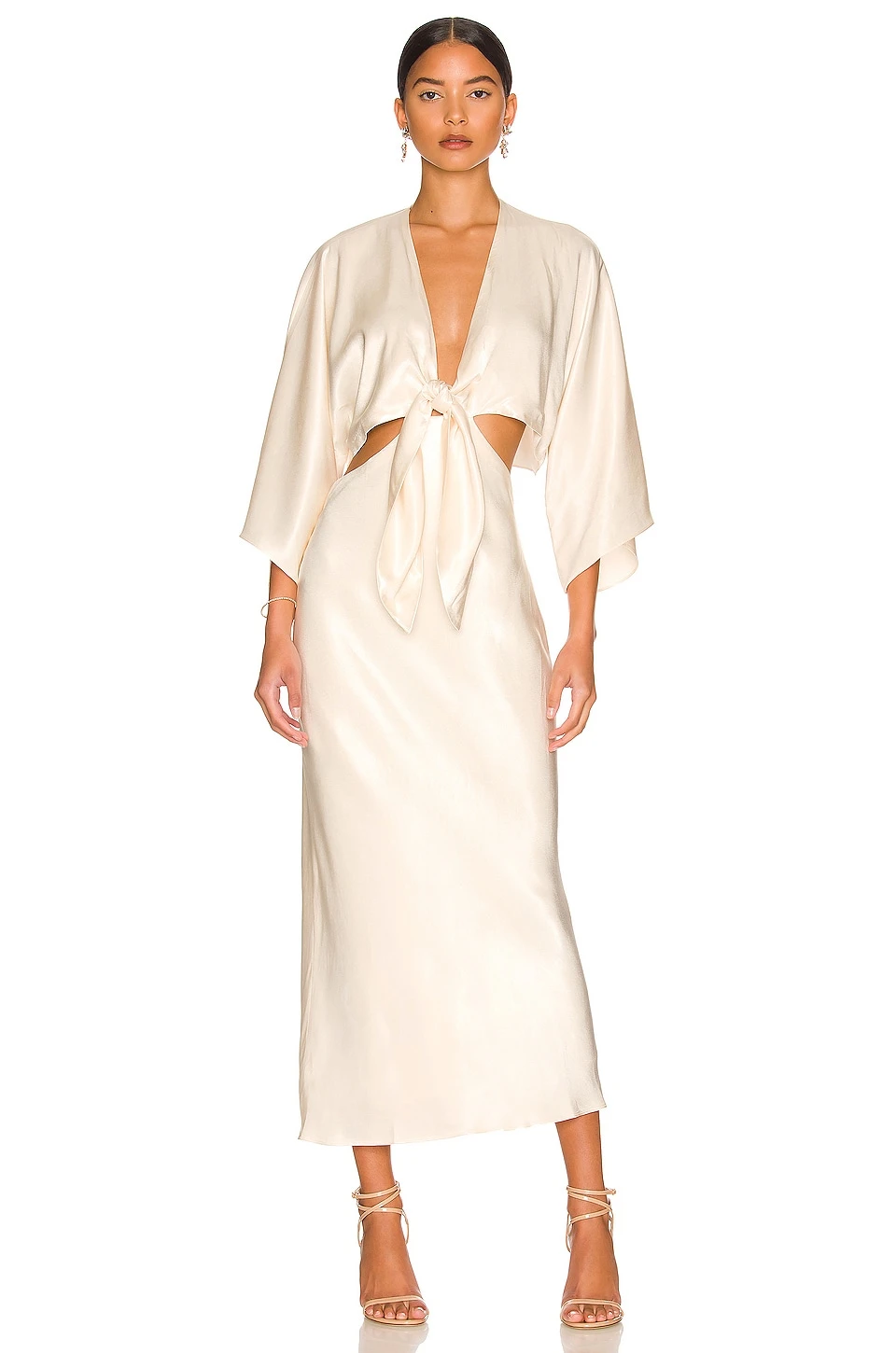 Shona Joy La Lune Tie Front Bias Midi Dress Cream 1 Shona Joy La Lune Tie Front Bias Midi Dress Cream