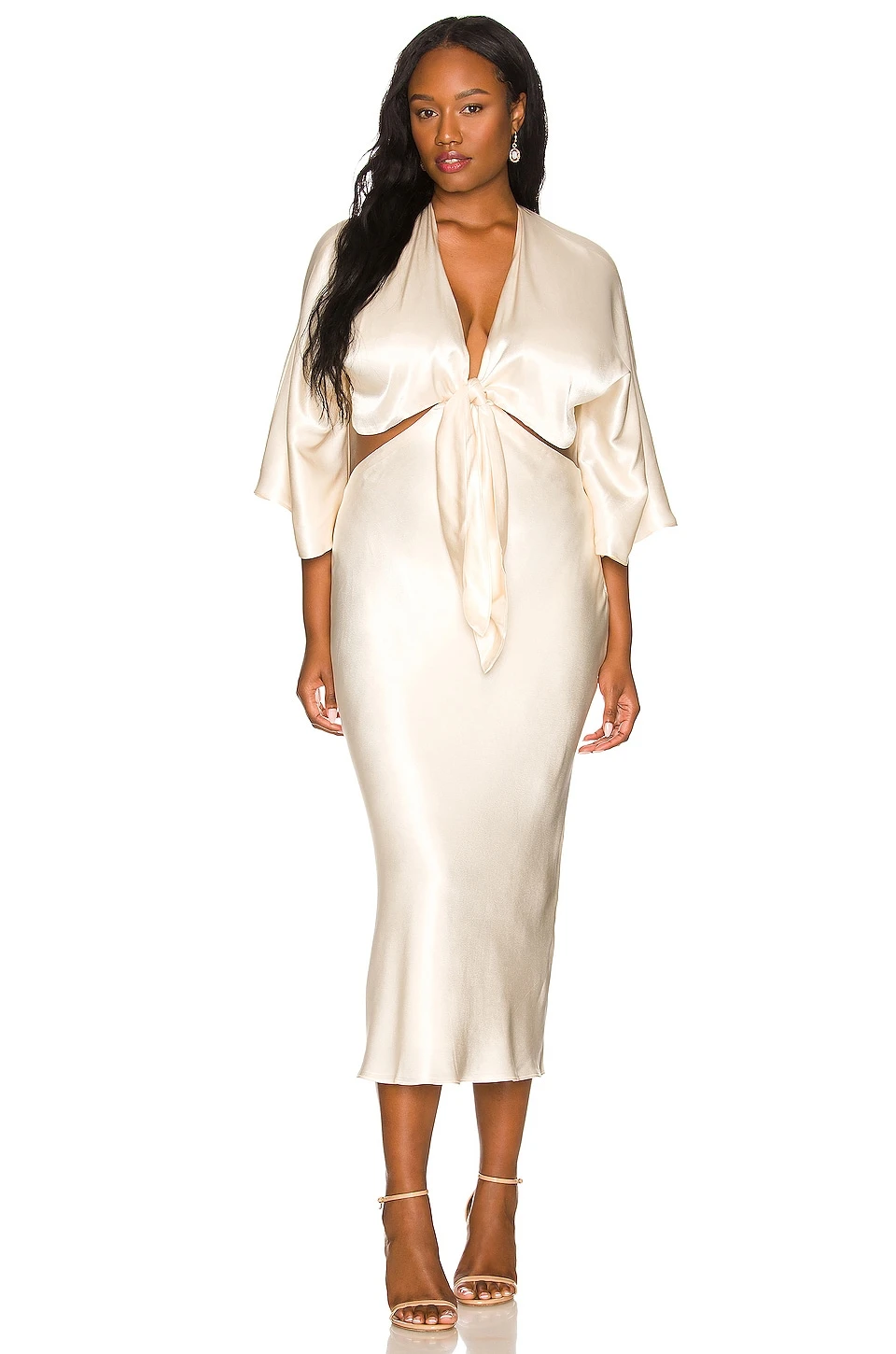 Shona Joy La Lune Tie Front Bias Midi Dress Cream 3 Shona Joy La Lune Tie Front Bias Midi Dress Cream - Image 3