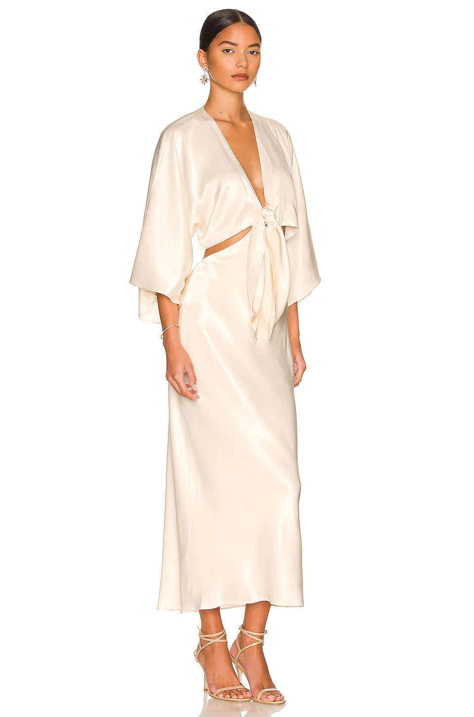 Shona Joy La Lune Tie Front Bias Midi Dress Cream 4 Shona Joy La Lune Tie Front Bias Midi Dress Cream - Image 4