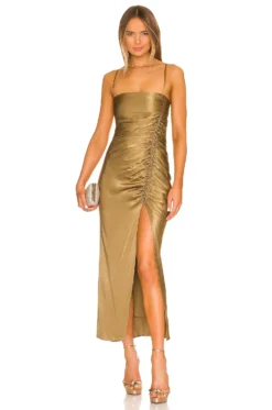 Shona Joy Thalia Bias Ruched Midi Dress Cumin -Fashion Clothing SHON WD403 V1 1