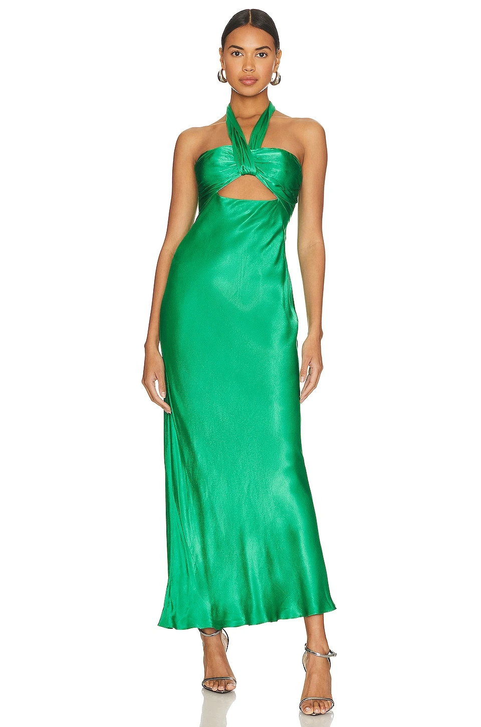 Shona Joy Lana Ruched Halter Midi Dress Tree Green 1 Shona Joy Lana Ruched Halter Midi Dress Tree Green