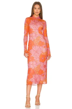 Show Me Your Mumu Daphne Turtleneck Dress Retro Garden Mesh