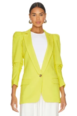 Scrunch Slv Longline Blazer Lemon Seersucker