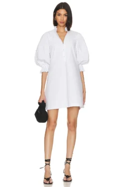 Focus Pleat Smock Mini Dress White