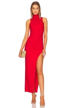 Janet Slit Midi Dress Red