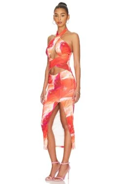Pixie Halter Midi Dress Pink Multi -Fashion Clothing SPDW WD2195 V3