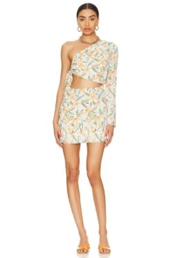 Essie One Shoulder Dress White Floral 9 Essie One Shoulder Dress White Floral -Fashion Clothing SPDW WD2204 V1