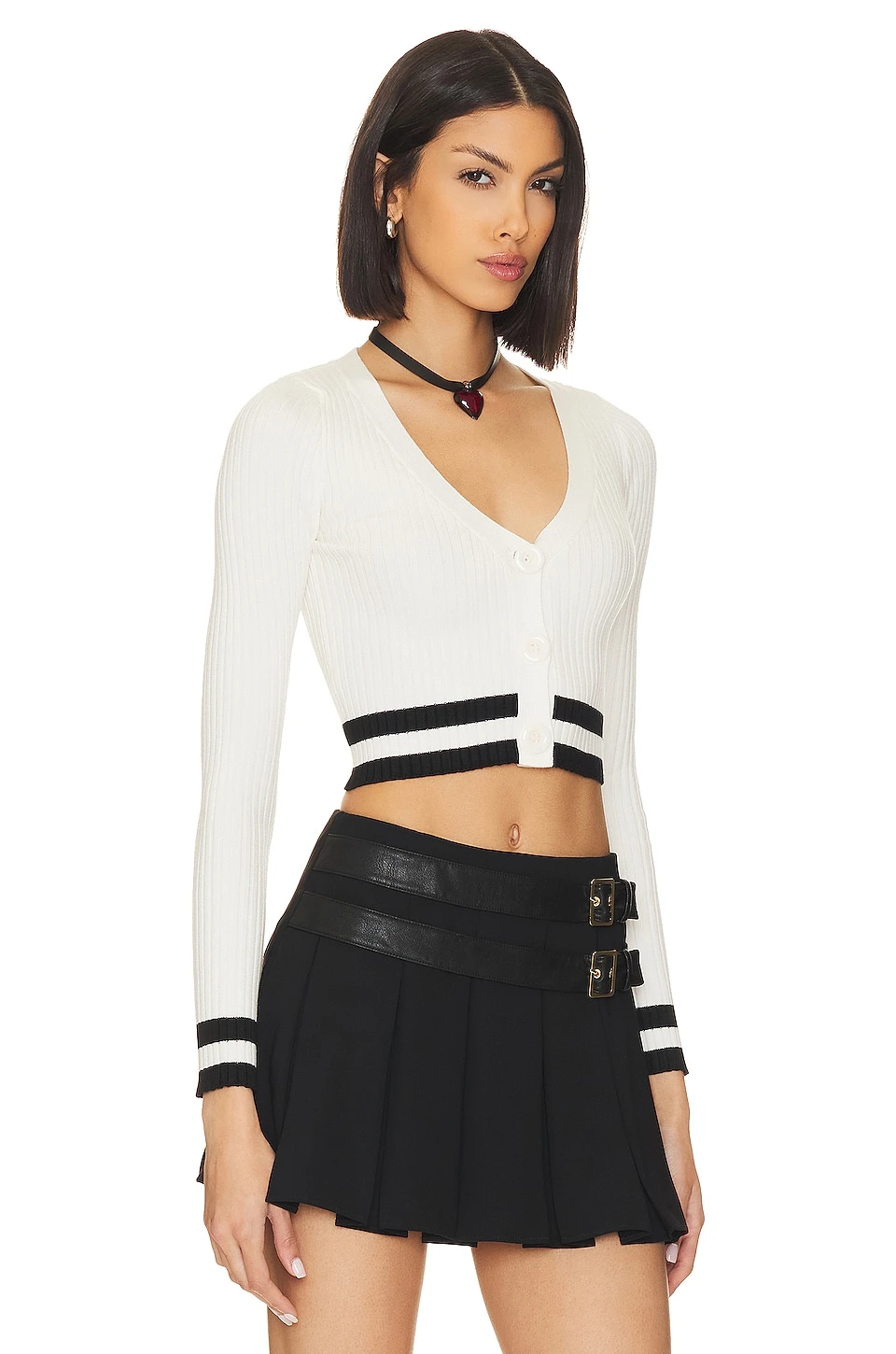 Nichole Cropped Sweater White & Black 2 Nichole Cropped Sweater White & Black - Image 2