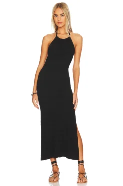 Sunray Knit Maxi Halter Dress Black