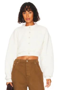 ALEXANDER WANG Padded Long Sleeve Cardigan Ivory