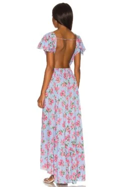 New Moon Maxi Dress Hibiscus Bouquet Baby Blue -Fashion Clothing TIAR WD381 V3