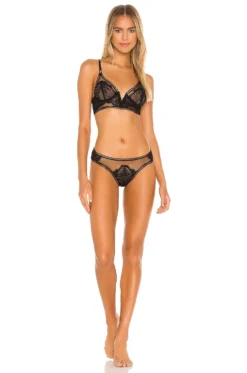 Eyelash Lace Mirage Longline Bra Black -Fashion Clothing TIRR WI79 V4