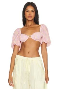Aria Crop Top Pink & Yellow Ditsy