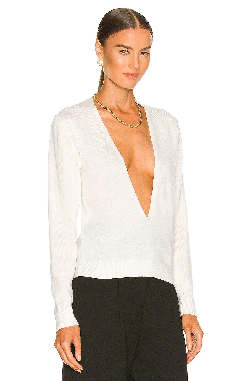 Deep V Neck White 2 Deep V Neck White - Image 2