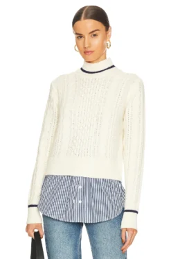 Veronica Beard Fritz Mixed Media Sweater Ivory