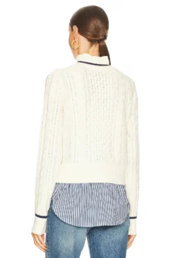 Veronica Beard Fritz Mixed Media Sweater Ivory -Fashion Clothing VBRD WK54 V3