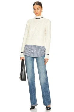 Veronica Beard Fritz Mixed Media Sweater Ivory -Fashion Clothing VBRD WK54 V4