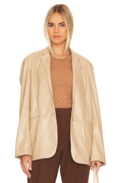 Camila Faux Leather Blazer Bisque