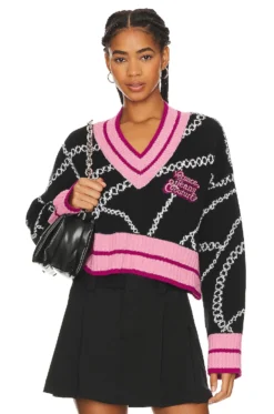 Versace Jeans Couture Cropped V Sweater Black