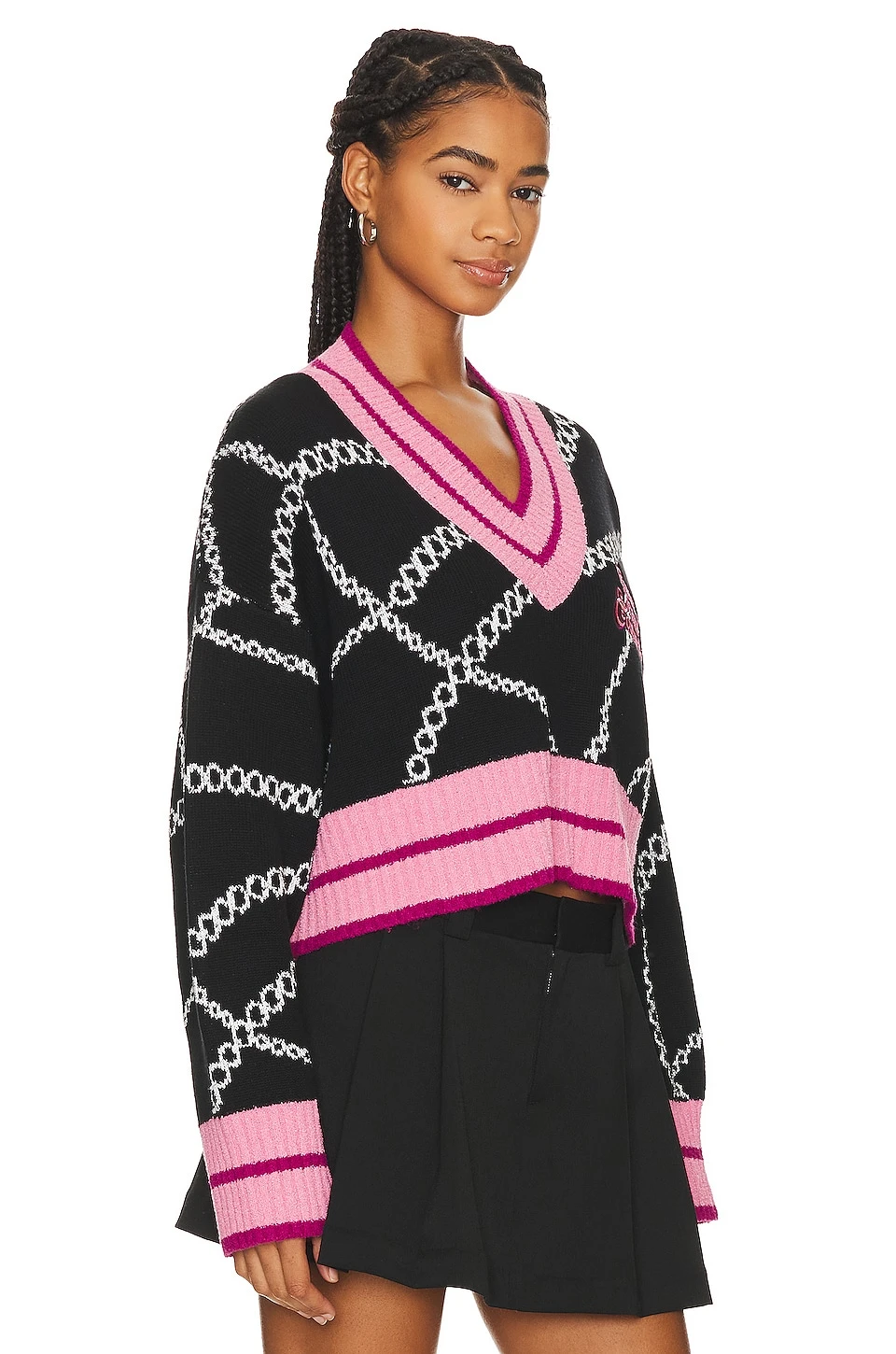 Versace Jeans Couture Cropped V Sweater Black 2 Versace Jeans Couture Cropped V Sweater Black - Image 2