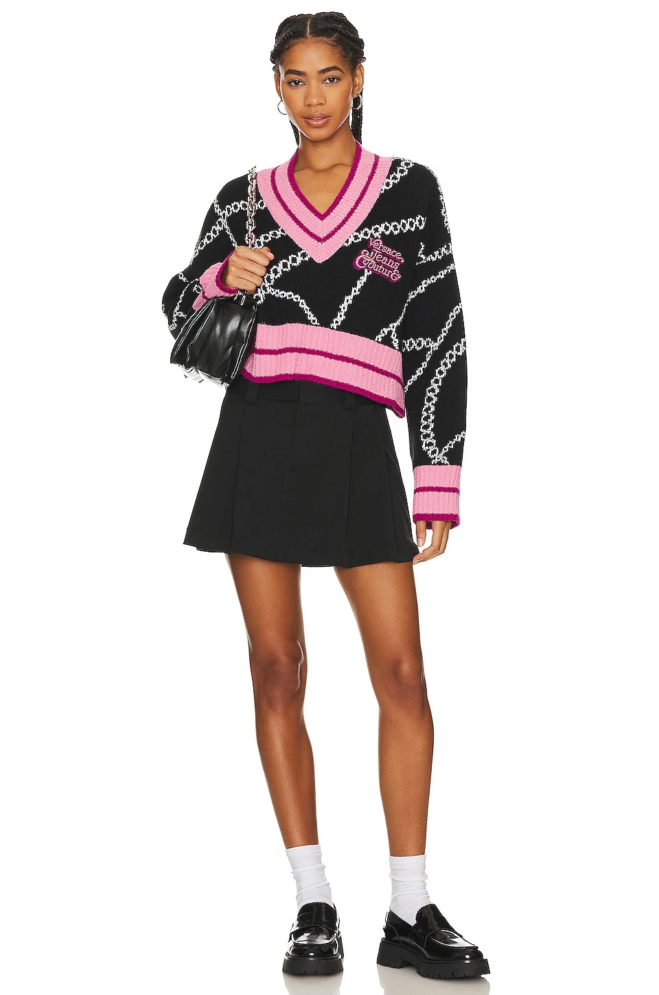 Versace Jeans Couture Cropped V Sweater Black 4 Versace Jeans Couture Cropped V Sweater Black - Image 4