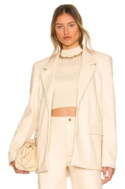Faux Leather Blazer Ivory
