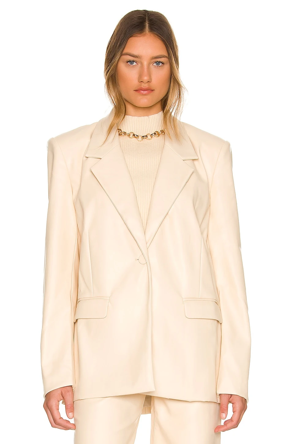 Faux Leather Blazer Ivory 2 Faux Leather Blazer Ivory - Image 2