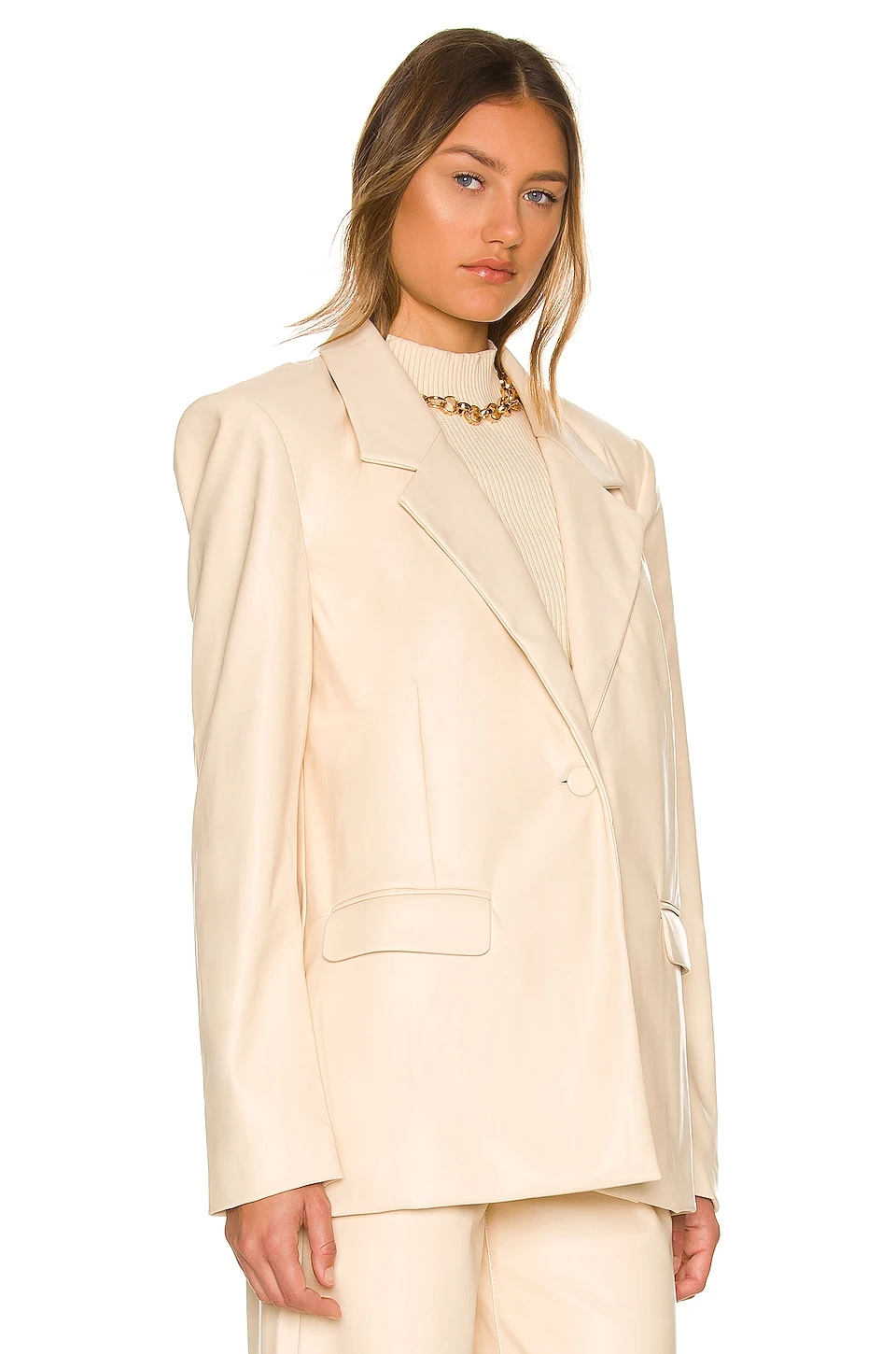 Faux Leather Blazer Ivory 3 Faux Leather Blazer Ivory - Image 3