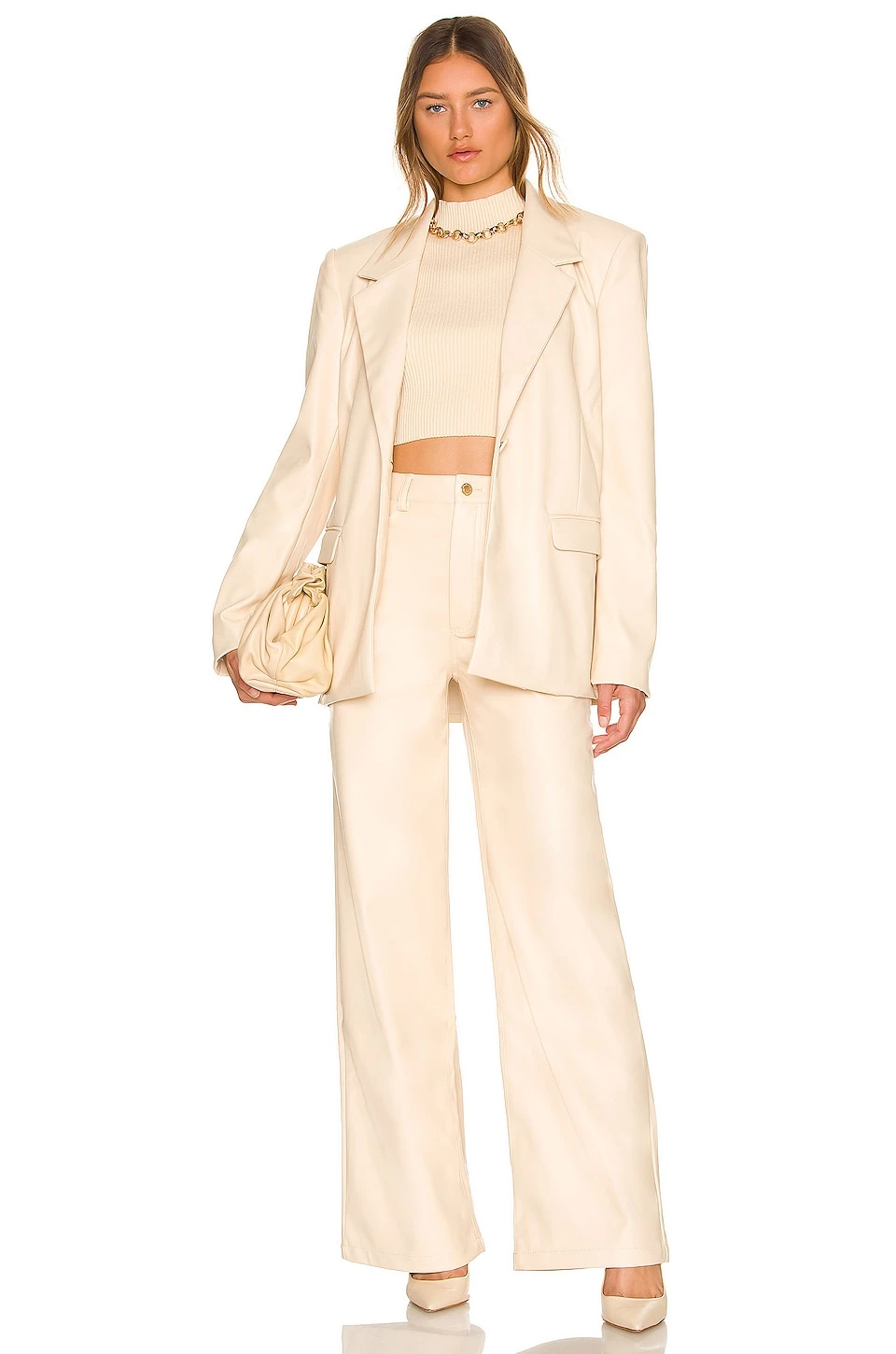 Faux Leather Blazer Ivory 5 Faux Leather Blazer Ivory - Image 5