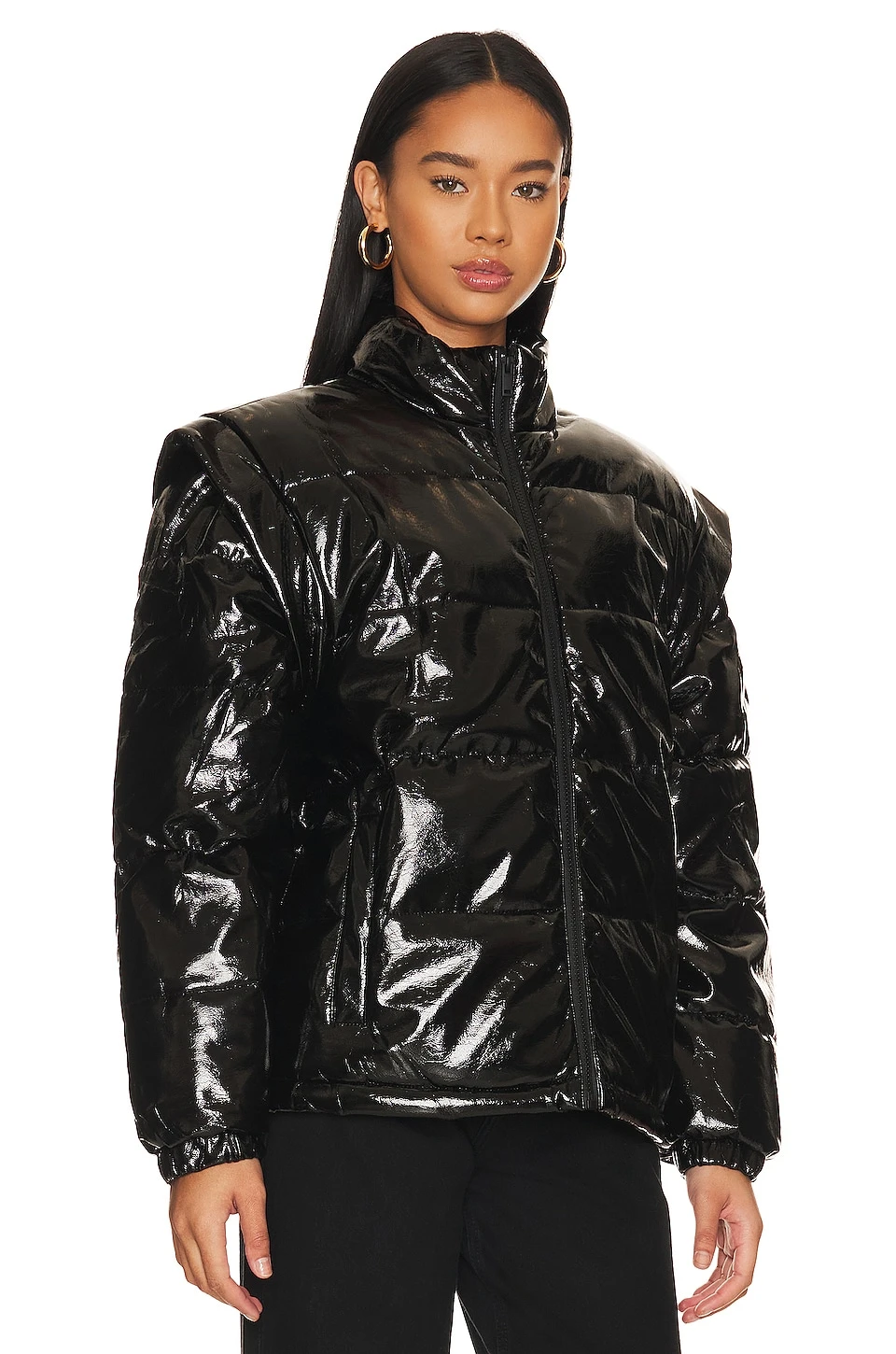 Faux Leather Snap Off Sleeve Puffer Jacket Black 4 Faux Leather Snap Off Sleeve Puffer Jacket Black - Image 4