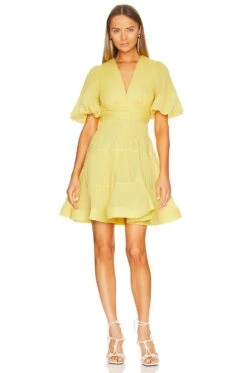 Zimmermann Pleated Mini Dress Lemon -Fashion Clothing ZIMM WD377 V1 1